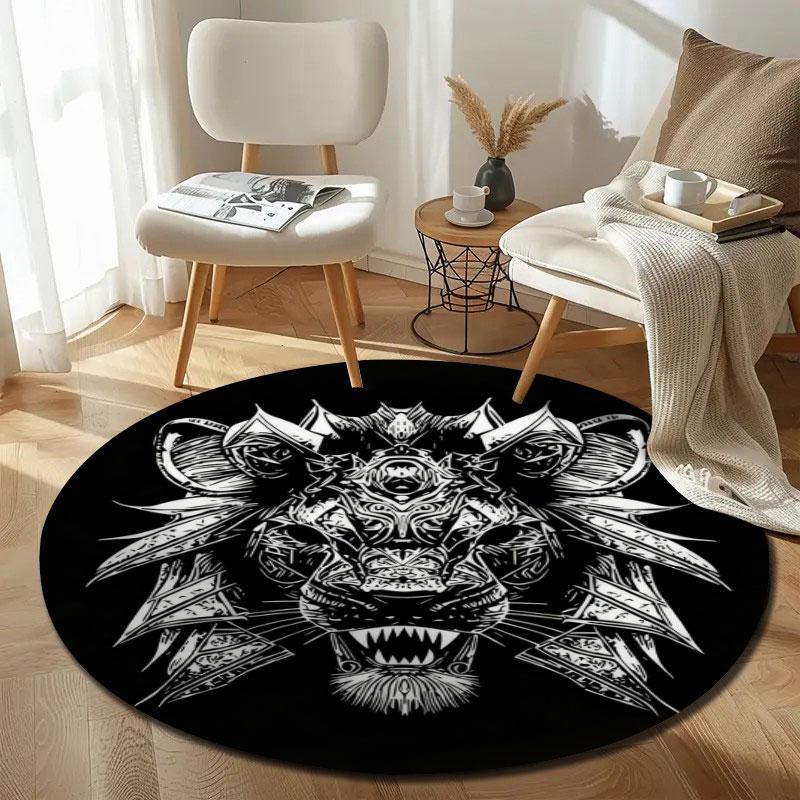 Luxury Round Halloween Multicolor Floor Rug, Non-Slip Floor Mat for Kitchen