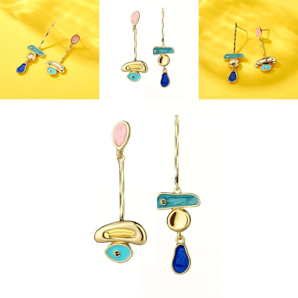 Elegant Asymmetrical Geometric Alloy Stud Earrings For Women Unique European Style