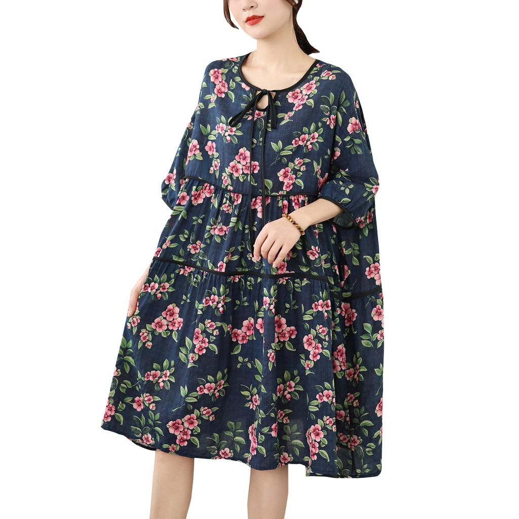 DIMANAF Nuovo 2026 Donna Taglie Forti Estiva Abito Lungo Morbido Oversize Maxi Donna Floreale Cotone Vestito da Sole Spiaggia