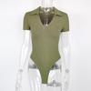 2025 Summer European & American Women's Cotton Ribbed Polo Neck Slim-Fit Short-Sleeve Jumpsuit