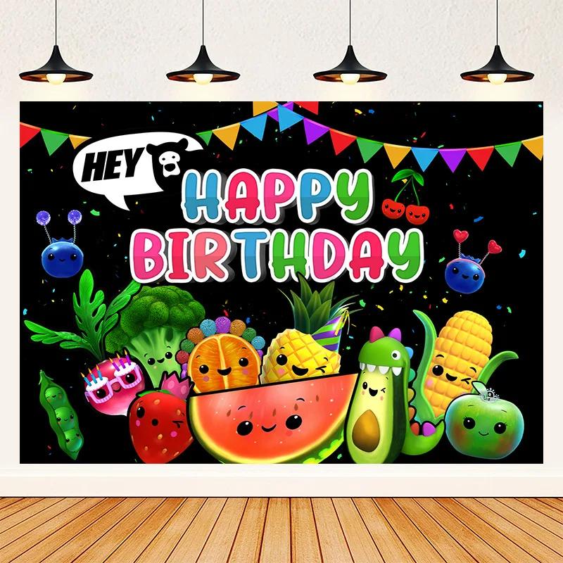Hey Bear Sensory Fruit Backdrop Kids Birthday Party Fruit Photo Banner Decoration 100x150cm