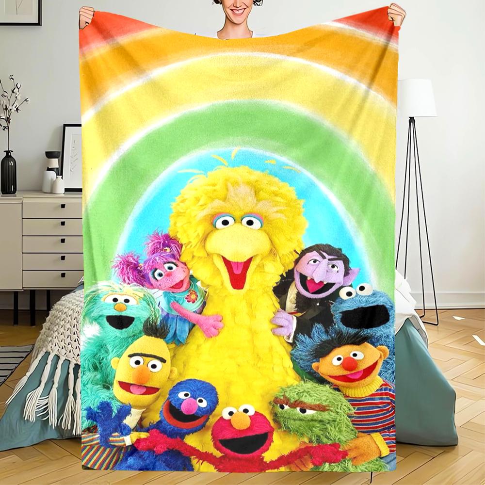 Sesame Street Theme Printed Blanket - Perfect for Couch, Bed, Travel & Outdoor Use | Machine Washable, Cozy & Durable.