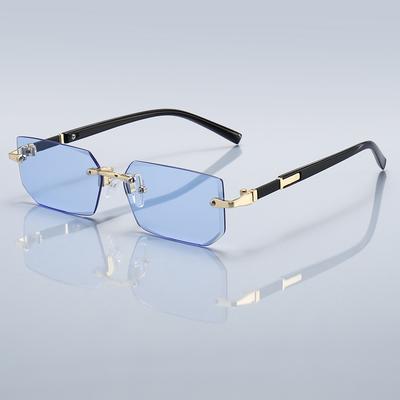Luxury Rimless Business Rectangle Gradient Lens Unisex Fashion Safety Goggles  Women Men  Colored Lenses Metal Frame Glasses
