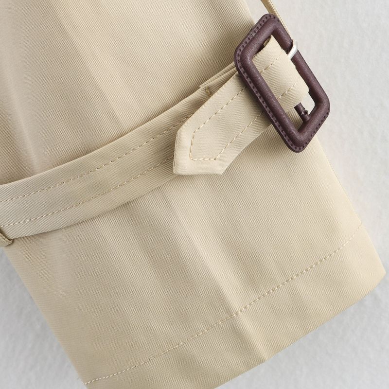 Kaslead New Women Clothes Western Style Versitile Fashion Short with Waist Buckle Trench Coat Outerwear
