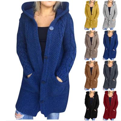 Women Hood Cardigan Large Size Sweater Pocket Single Breasted Long Sleeves Coat