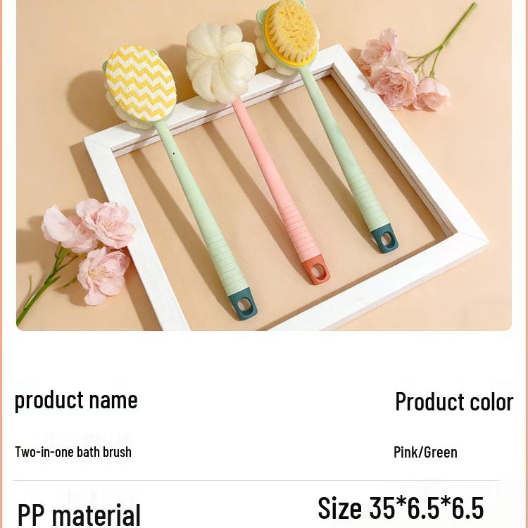 Double-Sided Long Handle Shower Brush with Soft Bristles and Mud Scraper