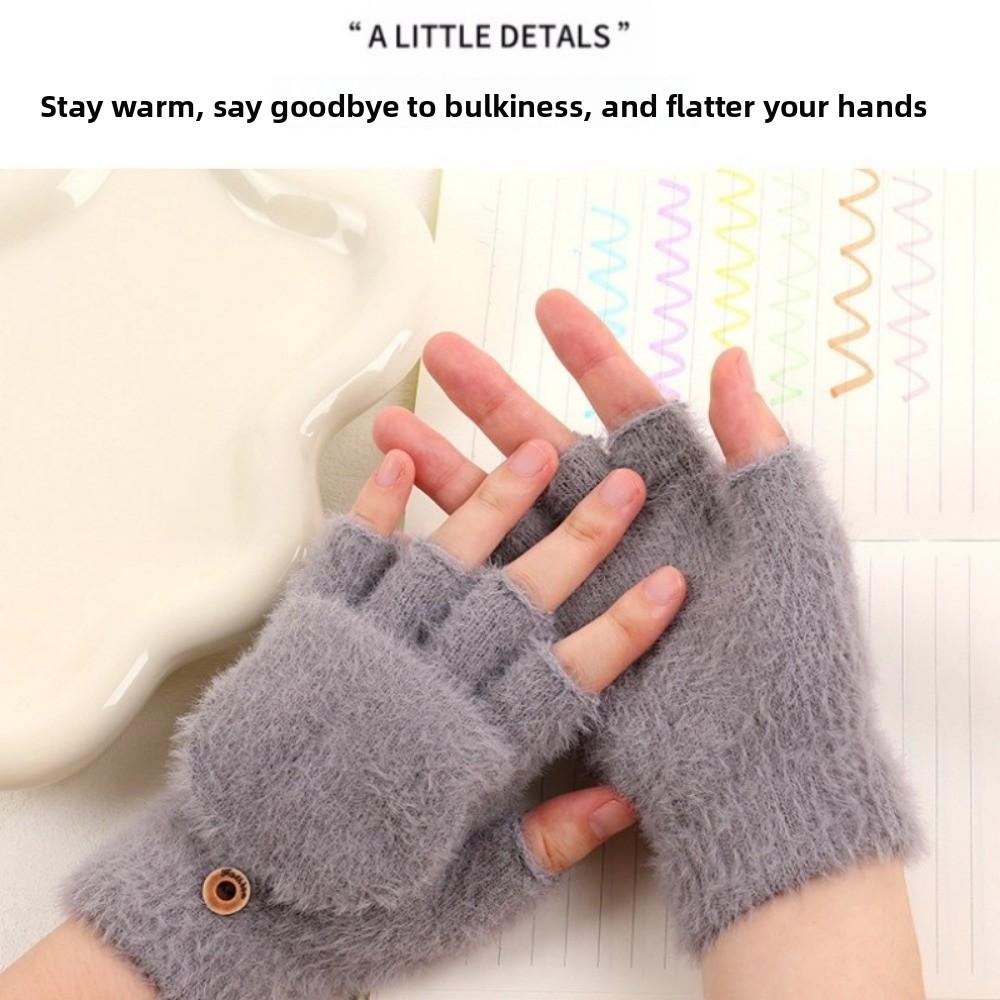 Outdoor Winter Half Finger Gloves Plush Warm Touchscreen Gloves Thickened Imitation Cashmere Flip Cover Gloves For Women Men