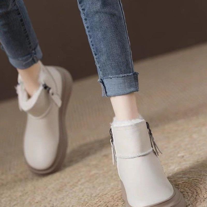 Shoes for Woman Elegant with Medium Heels Women's Snow Boots Leather Tassel Waterproof Anti Skid Goth On Slip Spring Autumn Chic