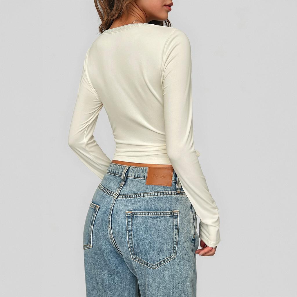 Y2K Hot Girl Style Fashionable Lace Long-sleeved Tops T-shirt Women's Clothing 2025 Autumn and Winter