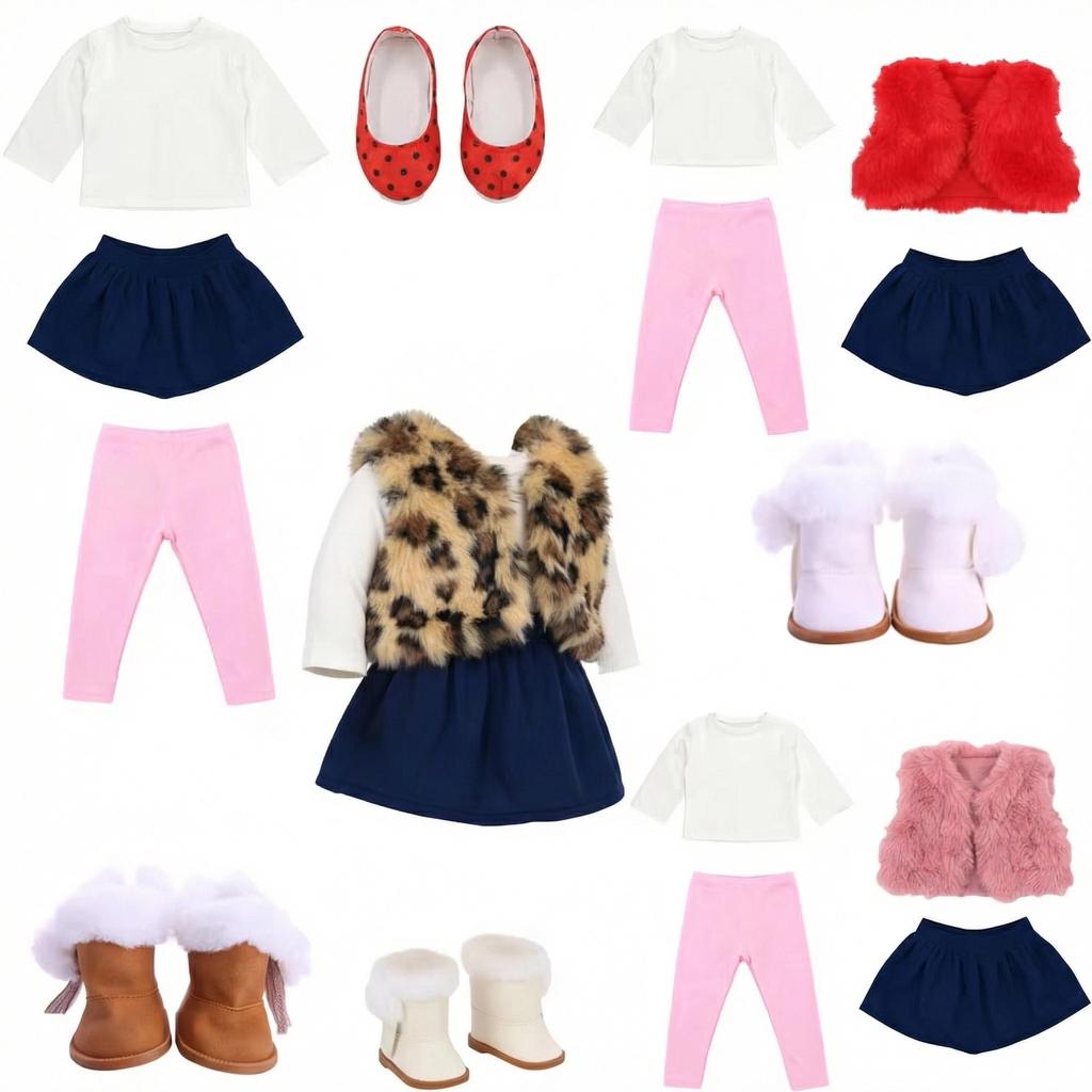 4Pcs Doll Clothes Skirts Vests Boots,Cute Daily Autumn/Winter Set For 43CM Baby Doll&18Inch American Doll Accessories,Girl Toys