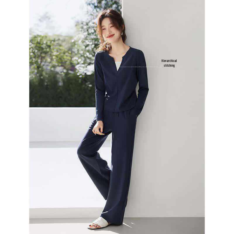 Women's Casual Color-Block Long Sleeve T-Shirt & Pants Set