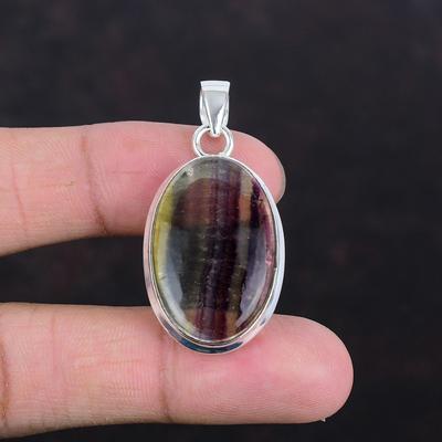 Colgante de Fluorita Multicolor Joyería de Piedras Preciosas Colgante Elegante Colgante de Plata de Ley 925 Joyería Única de Fluorita Multicolor Colgante Hecho a Mano Para Regalos