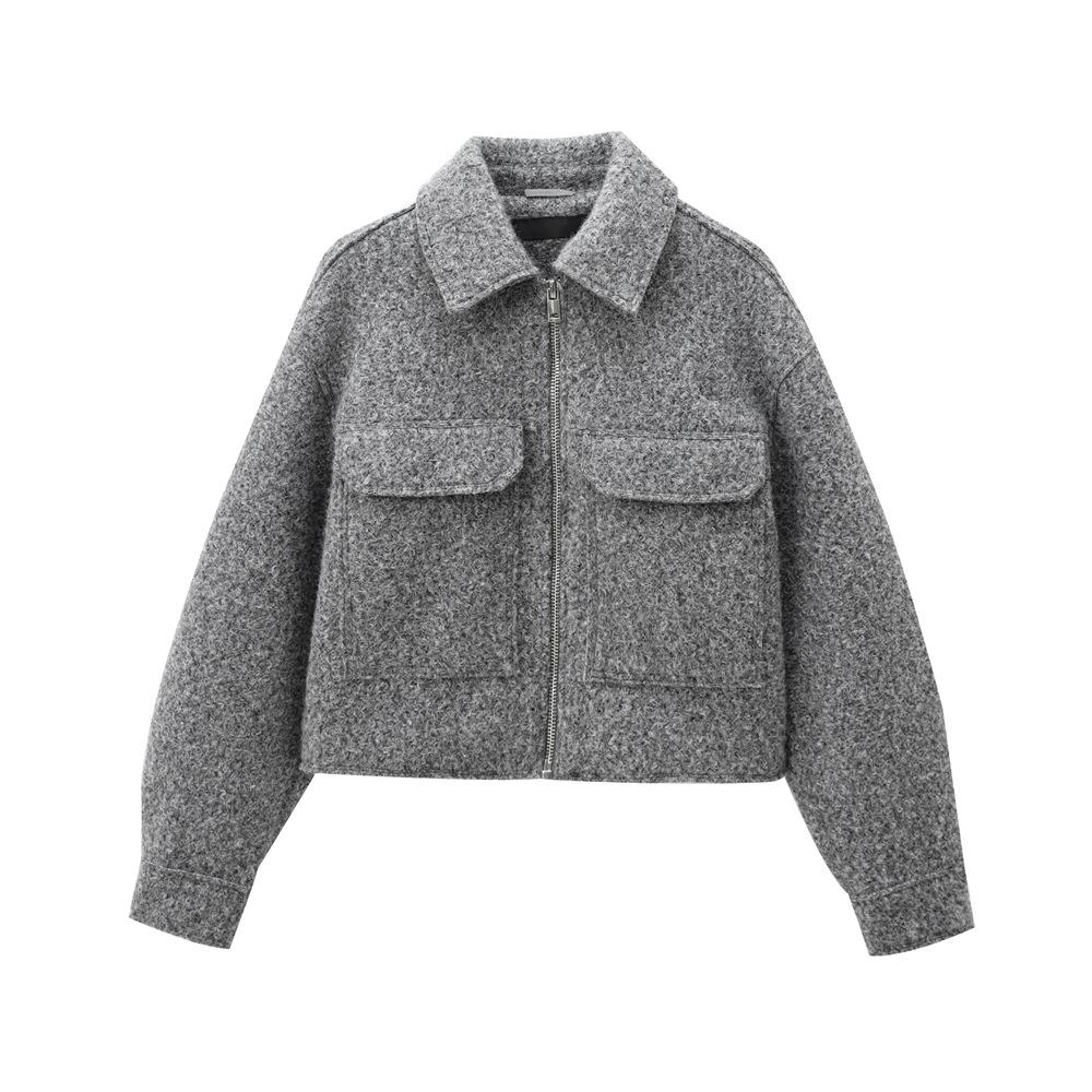 

Винтажный женский твидовый жакет с бисером на осень/зиму 2024 Medium серый