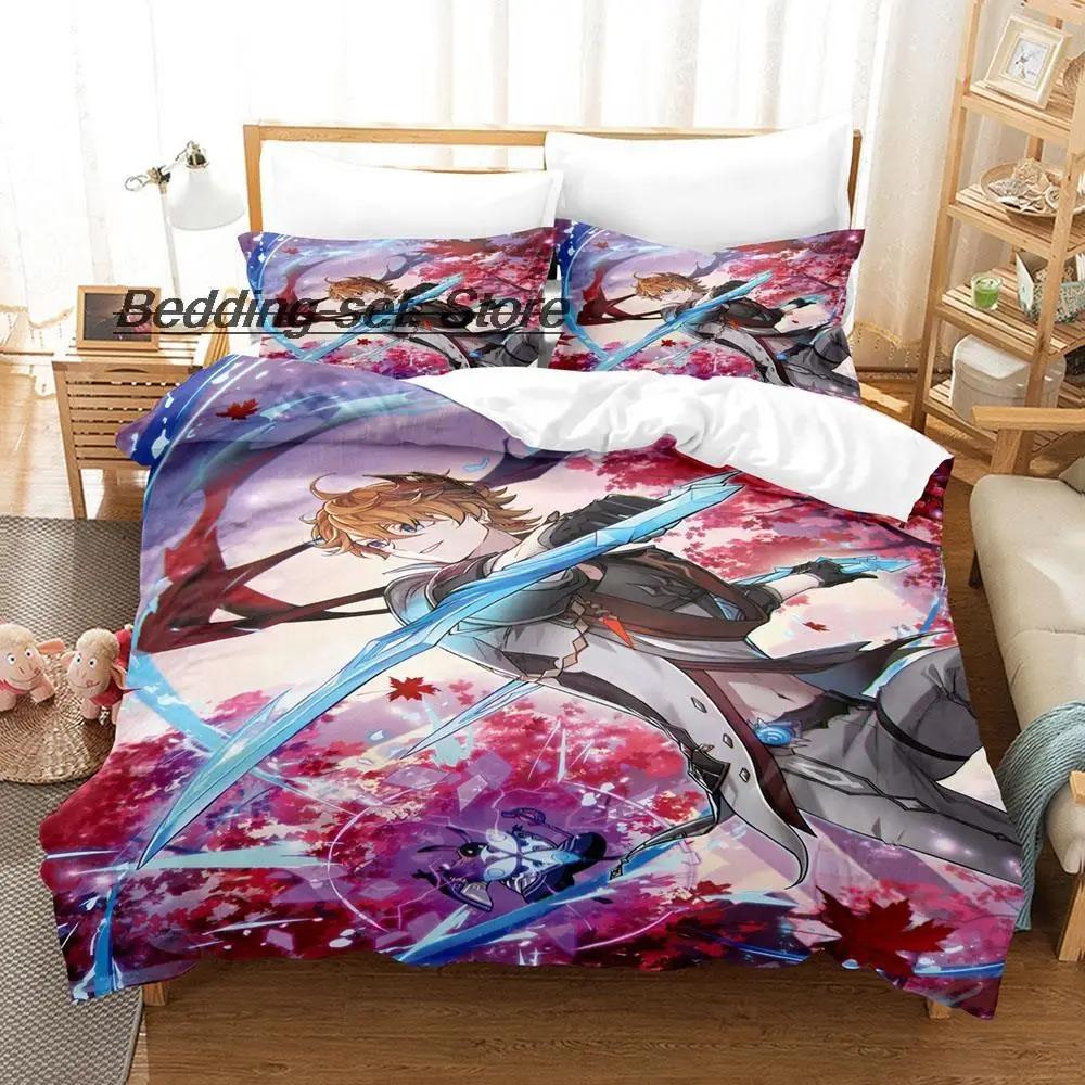 

Kawaii Genshin Impact Tartaglia Постельное белье Single Twin Full Queen King Size Bed Set Aldult Kid Bedroom Duvetcover Sets Cartoon EU Single 135x200cm