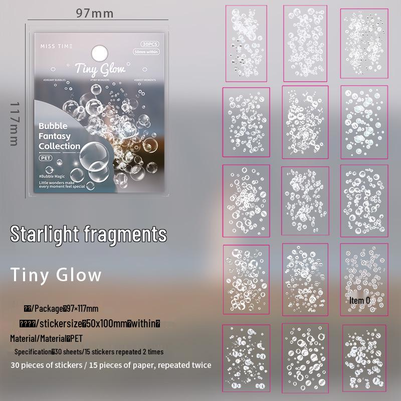 Light Round Fantasy Collection: Dreamy Theme PET Bubble Stickers - 30 Sheets, 6 Styles