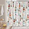 Funny Nutcracker Cartoon Christmas Shower Curtain With Colorful Tree Stars Pattern, Holiday Bathroom Decor For Winter Festival
