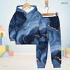 Boys Girls Hooded Long Sleeve Sweatshirt Marble Printed Blue Gold Cuffed Pants Two Piece Set