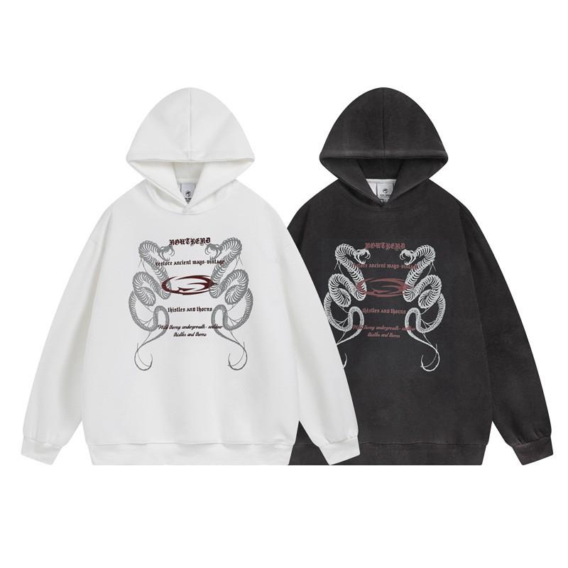 Unisex Oversized Hoodie With Snake Bone Print Streetwear Casual Pullover Men Women