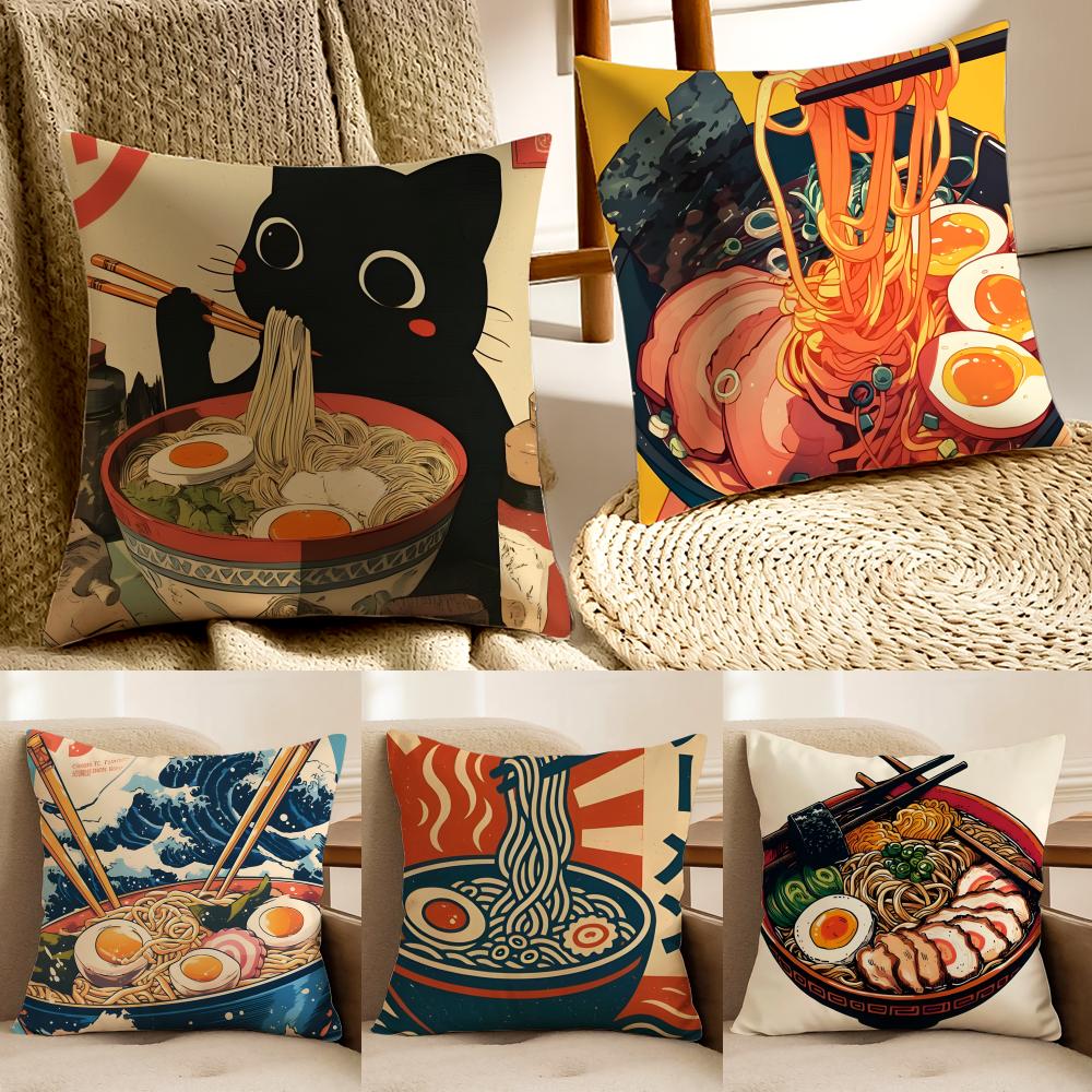 Ramen Pillow Japanese Retro Illustration Cushion Cushion Cover Pillowcase Antidustmite Living Room Sofa Decor Cushion Room