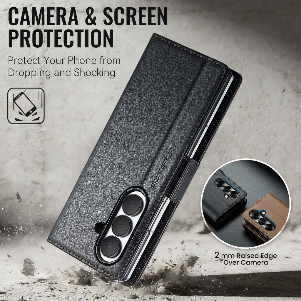 Etui Portfelowe do Samsung Galaxy Z Fold 8 Ultra z Uchwytem na Karty Blokadą RFID Skórzane Podpórka Magnetyczne Zamknięcie Odporne na Wstrząsy Pokrowiec