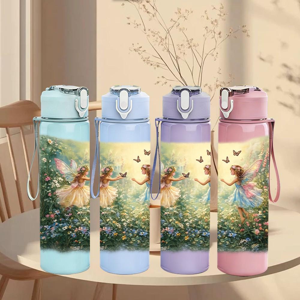 1PC Fairy Girl Fantasy Pillow Art Print 750ml Color Plastic Sports Water Bottle Leakproof Flip Straw Lid Suitable for Sports Office Home Use