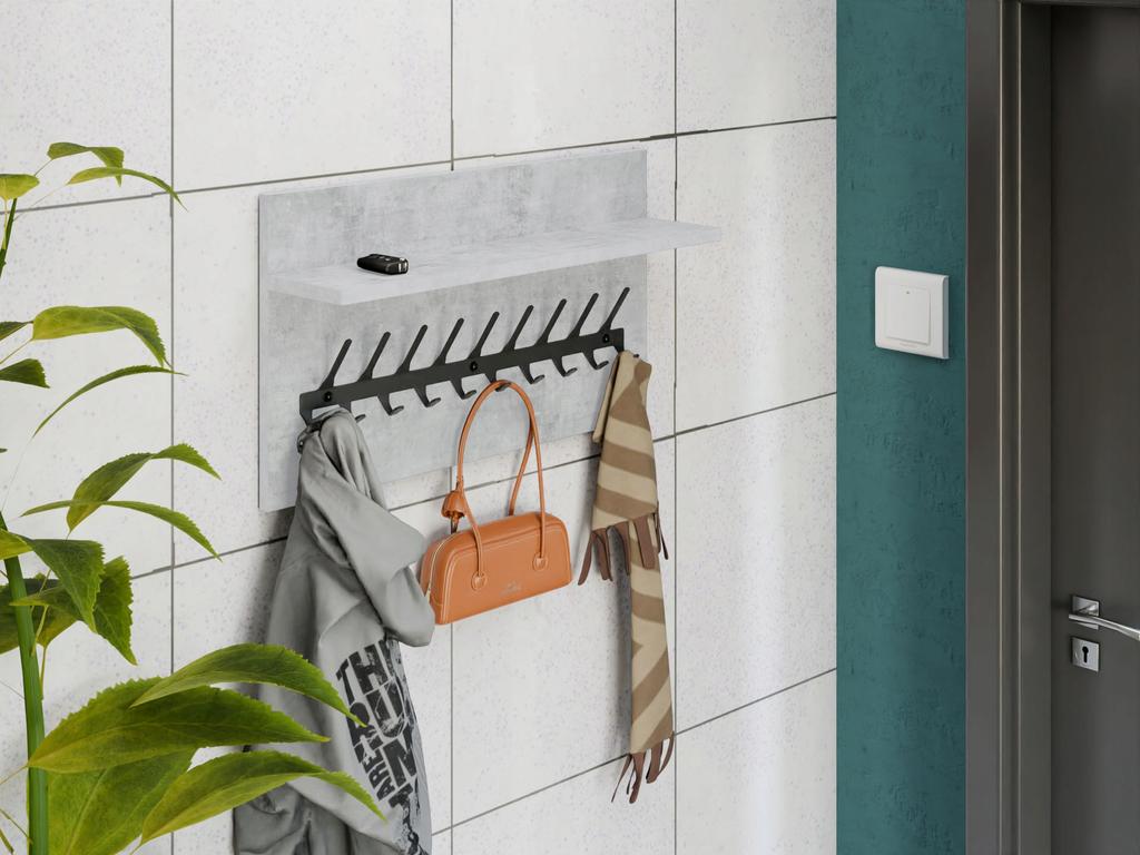 Wieszak Na Ubrania Loft 70 Cm - Czarny + Beton Jasny, Solidny I Stylowy