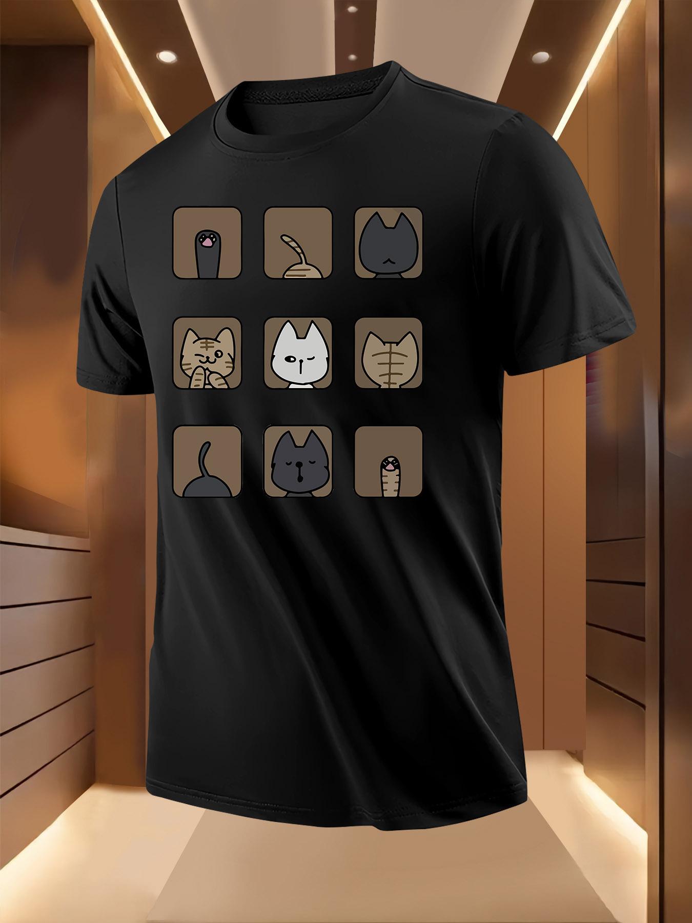 Summer Tshirt with Playful Cat Animation Print XXL