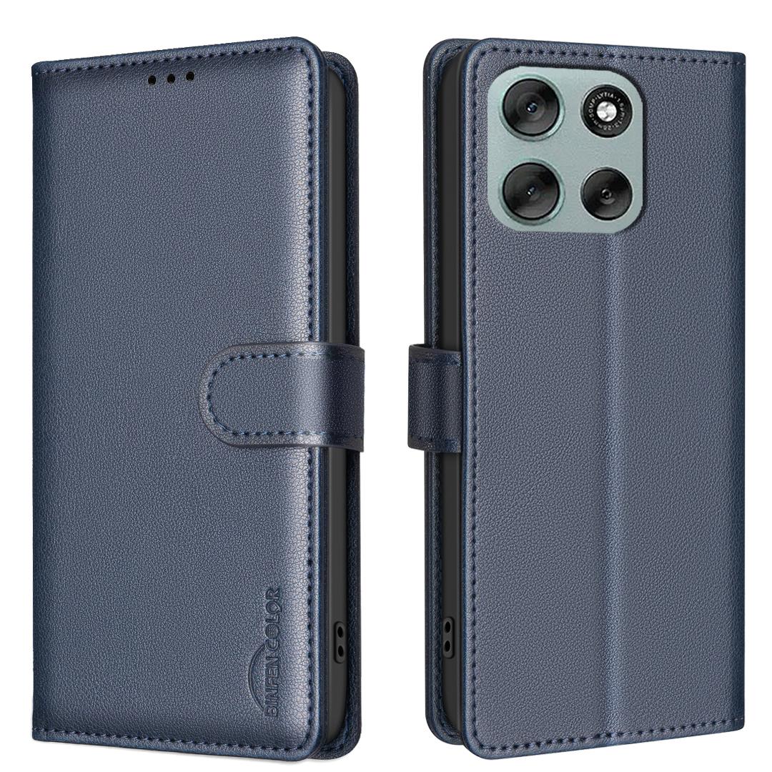 

Кожаный чехол для Motorola Moto G56 5G BINFEN COLOR BF32 Кошелек с RFID-блокировкой Чехол для телефона Blue