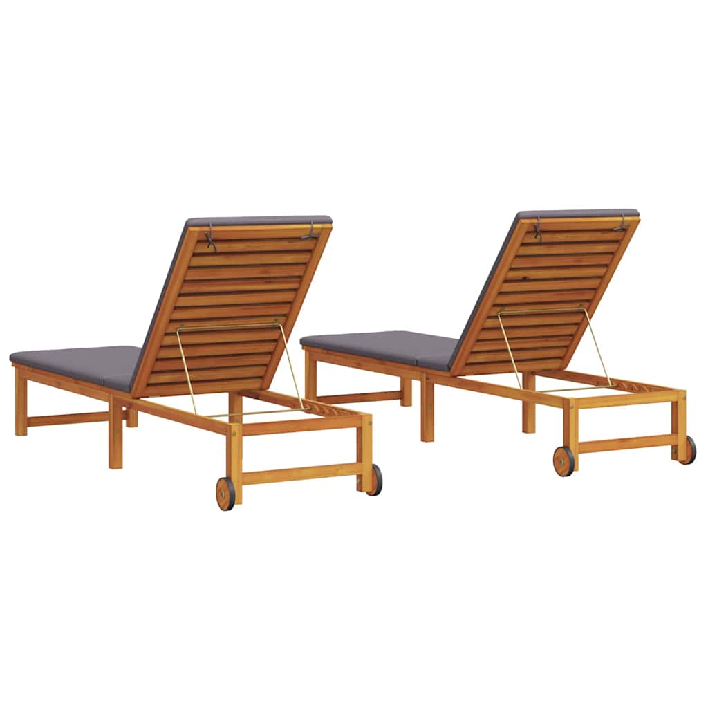 Sun Lounger 2 Pcs Brown 202 X 53 X 89 Cm Solid Acacia Wood