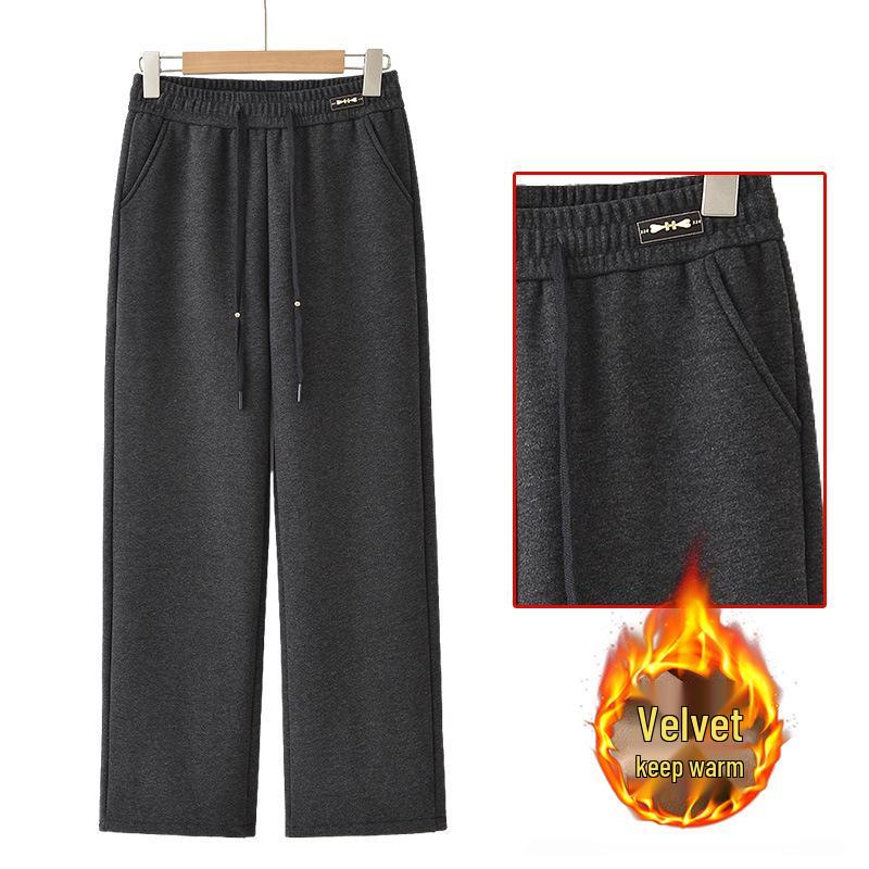 

Women s Warm Fleece-Lined Pants: Elastic Waist Straight-Leg Casual Winter Wear for Middle-Aged and Elderly. XXL