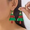 New Design Sweet Pink Christmas Tree Pendant Earrings For Women Luxury Sparkling Zircon Dangle Earring Holiday Party Jewelry
