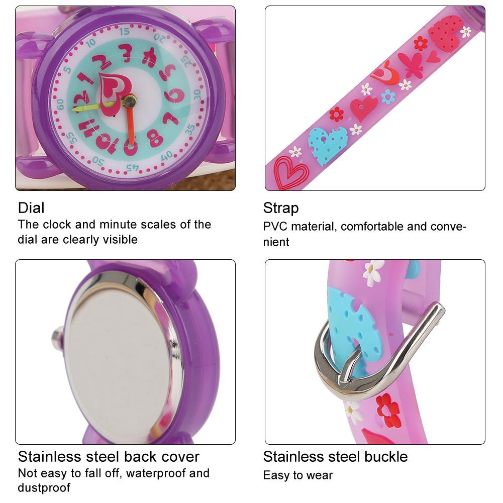 Children Cartoon Wrist Watch PVC Strap Waterproof Quartz Watch for Boys GirlsPurple