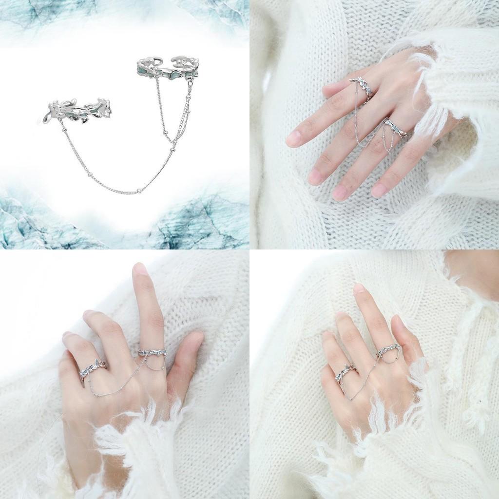 Chic Geometric Open Chain Double Ring For Women Elegant Fashion Accessory 2023