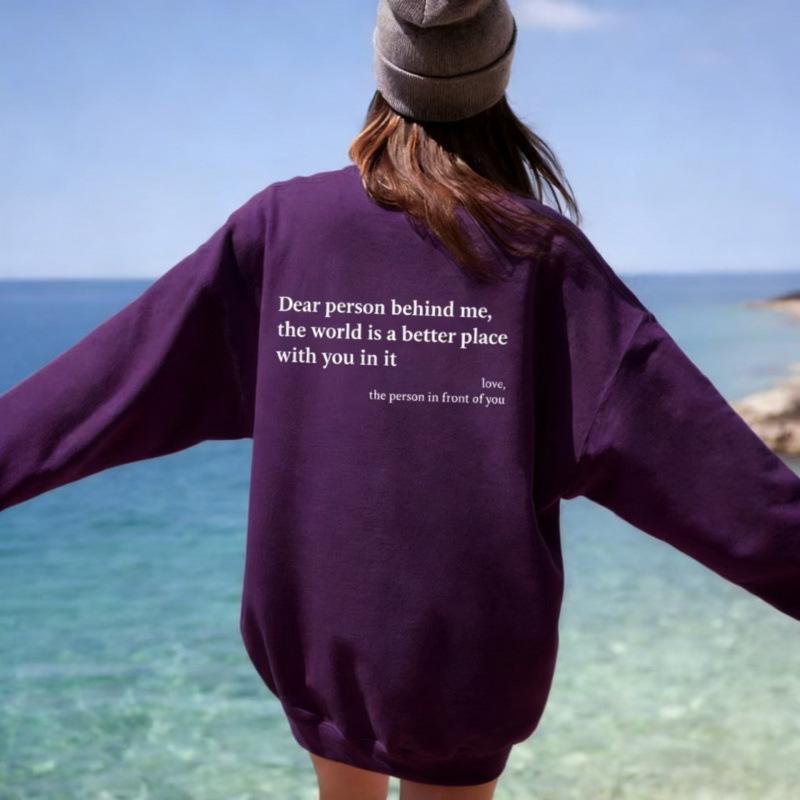 You Are Enough Casual Round Neck Long Sleeve Printed Plus Velvet Hoodie