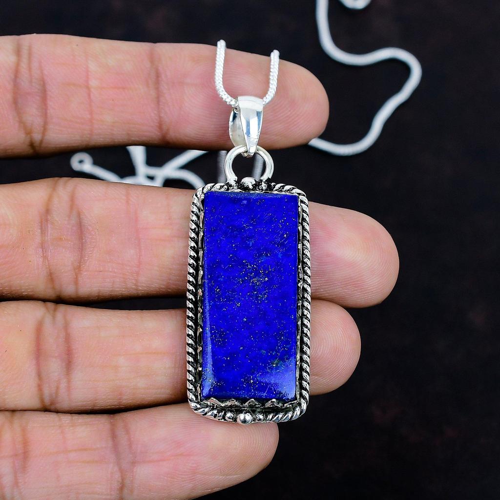 Lapis Lazuli Real Gemstone Pendant 925 Sterling Silver Pendant Handmade Jewelry