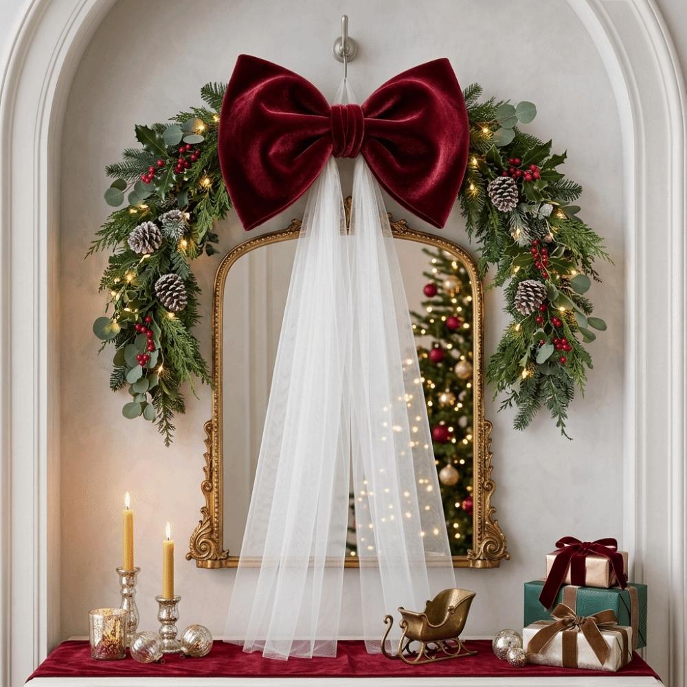 Mesh Tulle Large Velvet Christmas Bow Ornaments Christmas Wreaths Bow  Home Decor