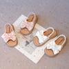 Fashion Summer Girl's Sandals Big Bowtie Pink Beige Pu Leather Holiday Kids Sliders Elastic Band Open Toe Leisure Comfy Children Shoes