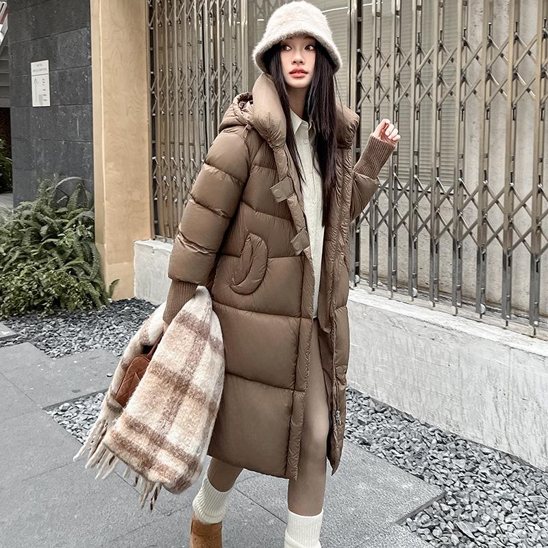 Down jacket women's winter clothing medium and long thick 2024 new 90 duck down hooded fashion coat coat