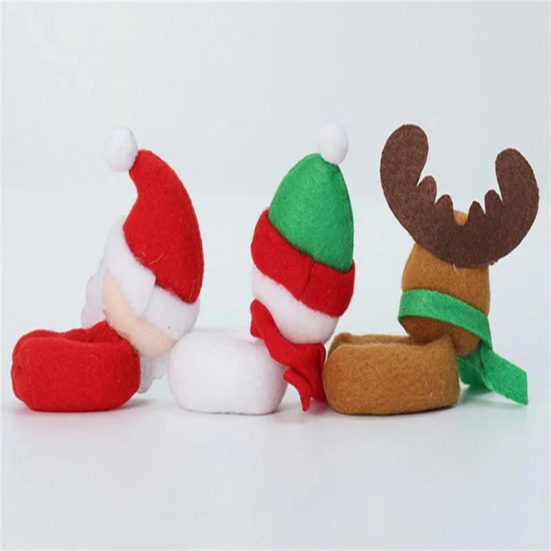 Jul och nyårsborddekorationer 6 st/set Julvinglasskydd Jultomten Älg Snögubbe Vinmuggskydd Etiketter