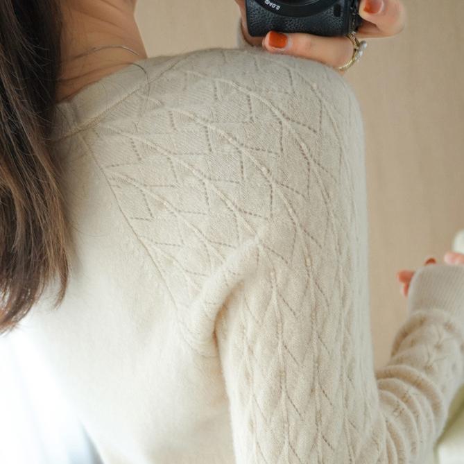 Hollow Out Sweater Women's Solid Color Autumn and Winter Base Sweater Long Sleeved Knitted Sweater Slim V-neck Pullover Trendy Sweater