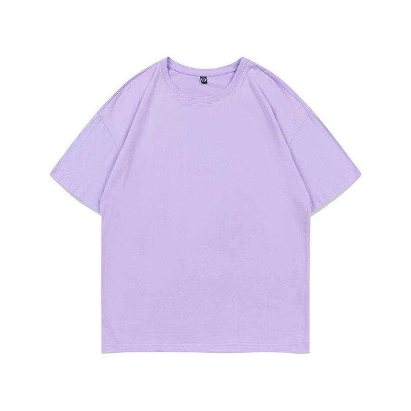 Summer new 200g pure cotton small shoulder youth campus sports and leisure loose solid color round neck short sleeves