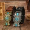 Unisex Casual Retro Octagonal Bagua Belt with Embossed Leather & Zinc Alloy