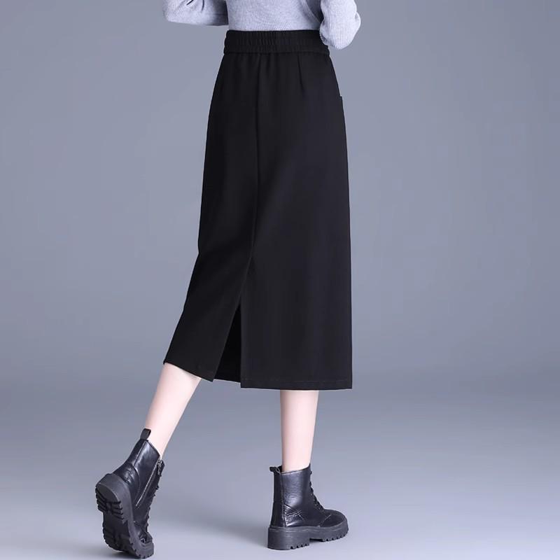 2026 Spring/Autumn High-End Slit Bodycon Midi Skirt - Elegant Medium-Length Women's Skirt