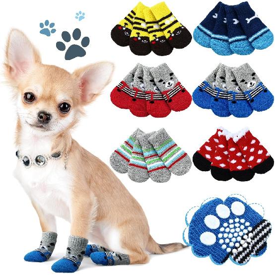 Sadnyy 24 Pcs Dog Socks for Small Medium Large Non Slip Pet Puppy Dog Socks Paw Protectors Outdoor Traction Control for Hot Pavement Hardwood Floor