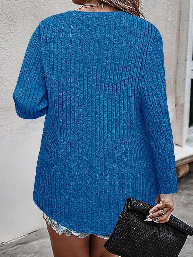 Plus Size V-Neck Zipper Long Sleeve Women's Casual T-shirt - 2025 Spring & Autumn Collection