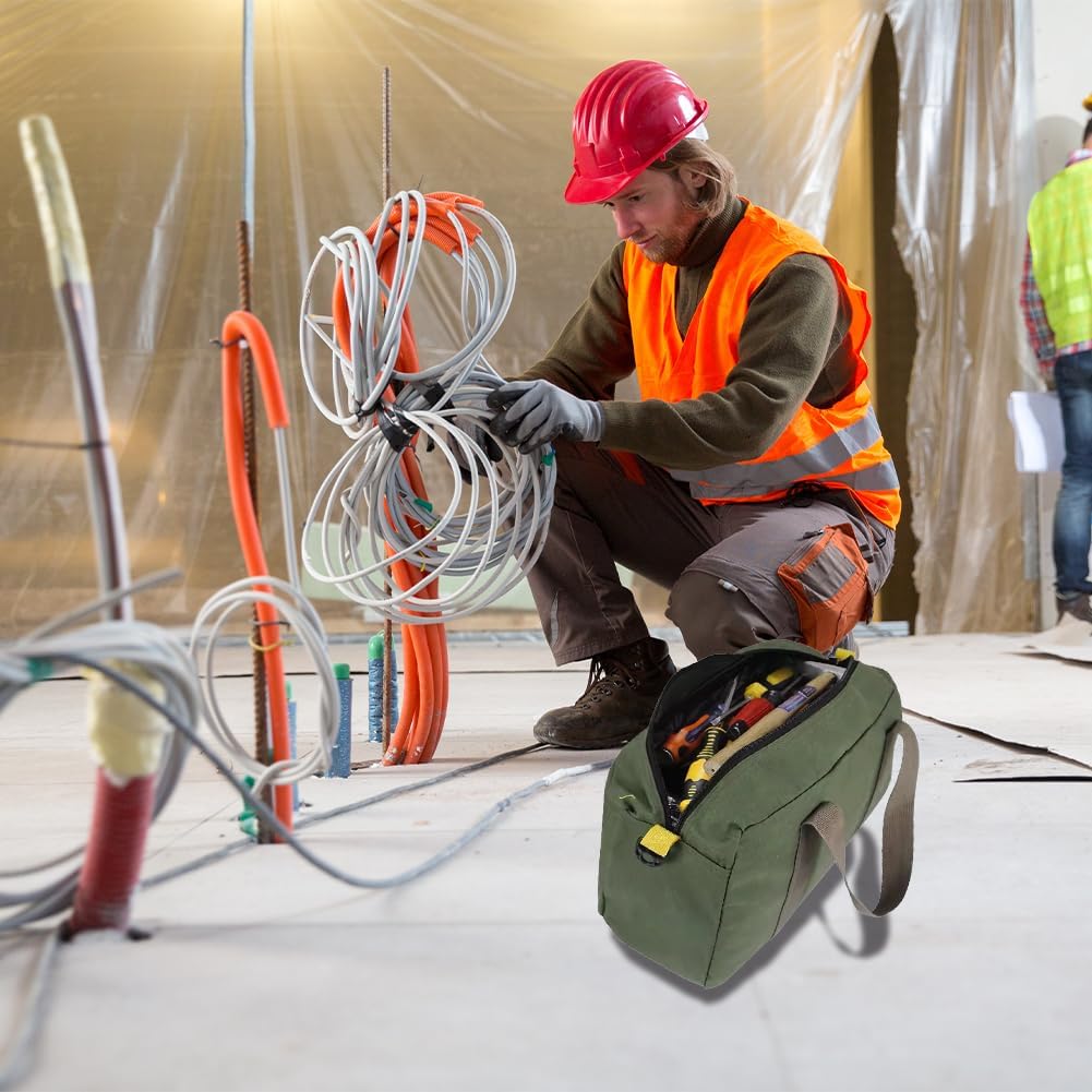 Canvas Tool Bag, 20in Heavy Duty Tool Bag Wide Mouth Tool Bag Zippered Tool Tote Close Top Mechanics Storage Bag Large Capacity Water Resistant for