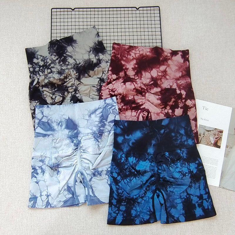 Fashion Style New Arrival Tie-Dye Yoga Pants Female Peach High Waist Hip Raise Pants Breathable Seamless Running Sports and Fitness Shorts