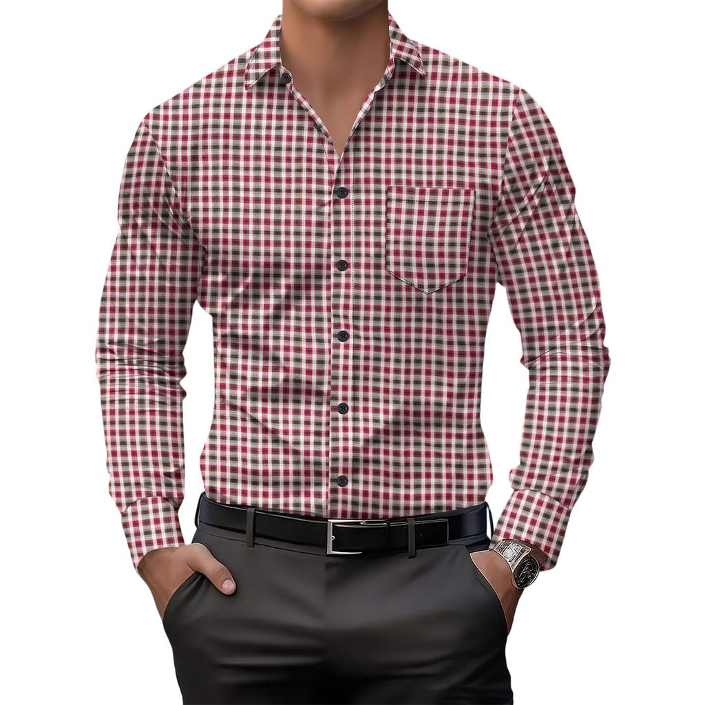 Men's Striped Plaid Casual Loose Button Lapel Long Sleeve Jacket