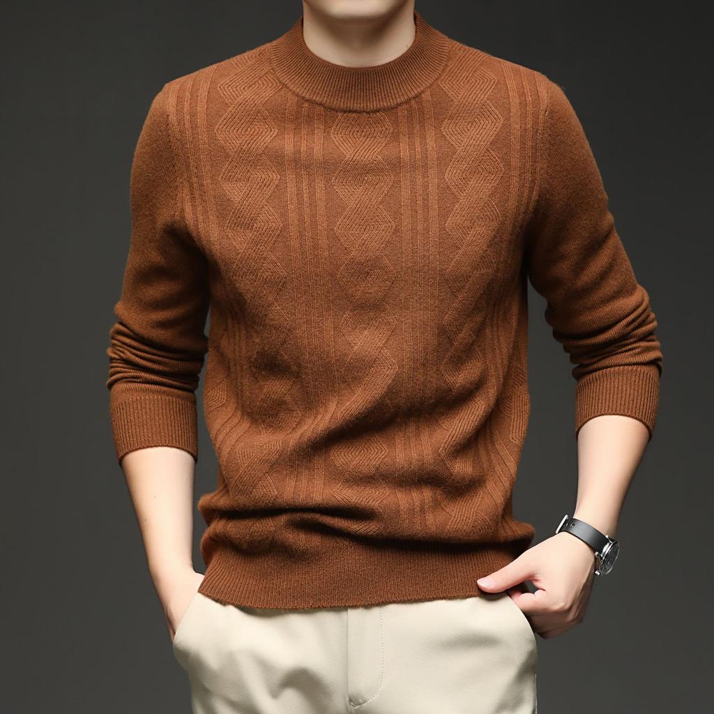 Puyuan Wool Sweater Wool + Cashmere Men'S Autumn And Winter Semi-Turtleneck Solid Color Jacquard Thickened 460G Wool Sweater