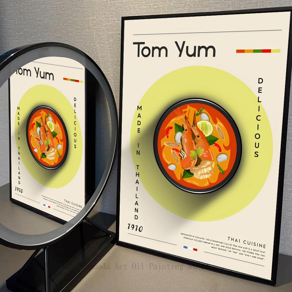 1PC Japanese Style Thai Noodle Abstract Food Poster Self-adhesive Art Waterproof Paper Sticker Coffee House Bar Room Wall Decor